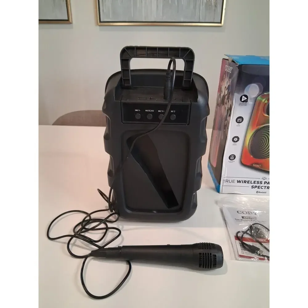 Coby Spectra Bluetooth Party Speaker with Karaoke Microphone & LED Lights -...